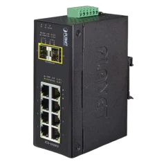 Planet Industrial 10-Port (8x 1GbE RJ45 2x 100 1000X SFP slots) Dip Switch (-40 to 75C)