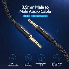 Vention 3.5mm Male to 90°Male Audio Cable 1M Black Metal Type