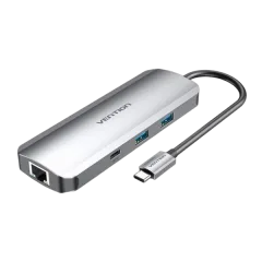 Vention USB-C to HDMI USB-C Gen 1 USB3.0x2 RJ45 SD TF TRRS 3.5mm PD Docking Station 0.15M Gray