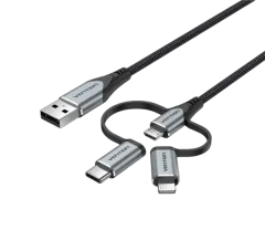 Vention USB 2.0 A Male to 3-in-1 Micro-B USB-C Lightning Male Cable 1,5m, Gray