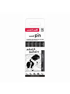 Marker Uni pin set Manga Shonen 0,05/0,3/0,8/1,2/BR mm crni 5/1