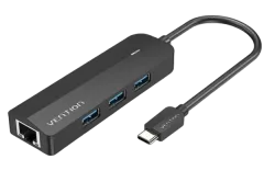 Vention USB-C to USB 3.0*3 RJ45 Micro-B HUB 0,15m, Black