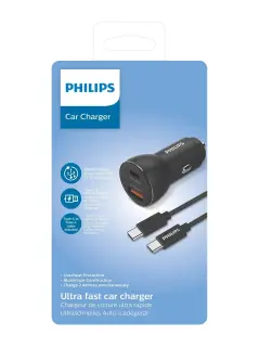 Philips auto punjač, USB-A/USB-C, 36W + kabel