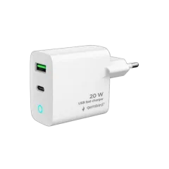 Gembird 2-port 20W USB fast charger, LED, white