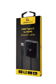 Gembird USB Type-C to HDMI adapter cable, 4K@60Hz, 15 cm, black