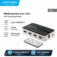 Vention 3 in 1 out HDMI 2.0 Switch Grey