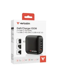 Punjač zidni Verbatim Mini GaN #32231 100W, 4 priključka; 2xUSB-C PD 100W/1xUSB-C PD 20W/1x USB-A QC 3.0 (EN/UK/US)