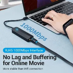 Vention USB-C to USB 3.0*3 RJ45 Micro-B HUB 0,15m, Black