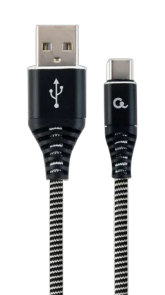 Gembird Premium cotton braided Type-C USB charging and data cable, 2m, black white