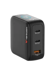 Punjač zidni sa zaslonom Verbatim Mini GaN #30239 100W, 3 priključka; 2xUSB-C PD 100W/1xUSB-A QC 3.0 (EN/UK/US)
