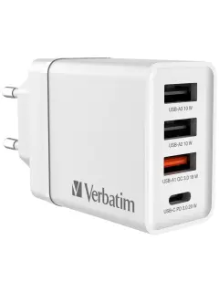 Punjač zidni Verbatim #49701 1xUSB-C/PD 20 W/1xUSB-A QC 3.0/2xUSB-A 10 W, EU, bijeli