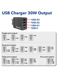 Punjač zidni Verbatim #49700 1xUSB-C/PD 20W/1xUSB-A QC 3.0/2xUSB-A 10W, EU, crni