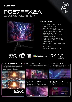 ASRock Gaming Monitor PG27FFX2A, 27", FHD, IPS, 520Hz, 1ms, WiFi Antenna