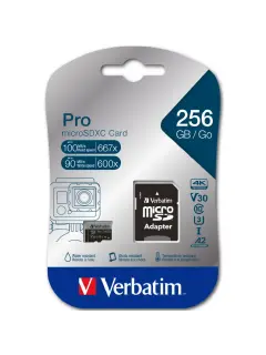 Memorijska kartica Verbatim #47045 micro SDXC 256GB Pro U3, V30, Class10 + Adapter