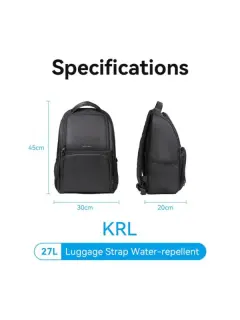 Vention Water-Repellent Laptop Backpack Black, 27L