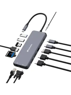 Hub Verbatim CMH-14 #32154 USB-C Pro, 14 priključaka, 2x HDMI/VGA/RJ45/3x USB-A 3.2 Gen1/USB-C 3.2 Gen1/2x USB-A 2.0/SD/microSD/Audio/USB-C