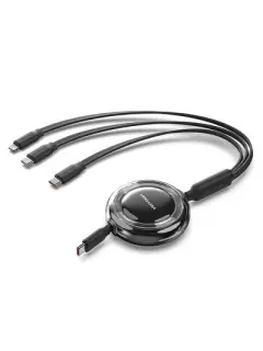 Vention 3-in-1 USB 2.0 Type-C Male to USB-C Male USB-C Male Lightning Male 5A Retractable Cable 1.1M Black