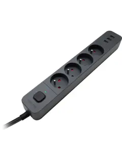 Produžni kabel Defender SFS 133, zaštita od prenapona, 1.5m, 4 utičnice, USB, crni