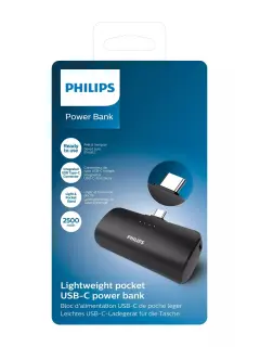 Philips power bank DLP2510C, 2500mAh, USB-C, crni