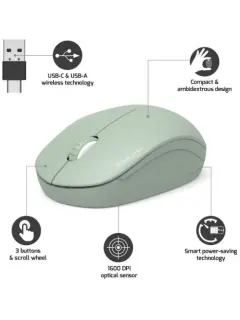 Port miš OFFICE WL USB-A/C, bežični, zelen