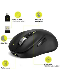 Port miš EXPERT WL+BT, punjivi USB-C, crni