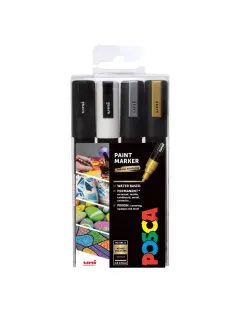 Uni pak marker Posca pc-5m crni,bijeli,zlatni, srebrni 4/1