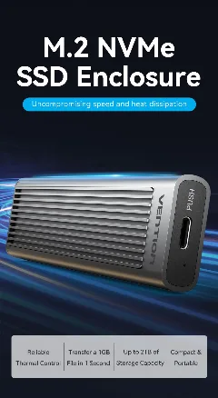 Vention M.2 NVMe SSD Enclosure (USB 3.1 Gen 2-C) with Heat Sink Gray Aluminum Alloy Type