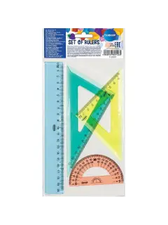 Geometrijski set Centrum u boji 4/1  Ravnalo 20 cm, dva trokuta, kutomjer