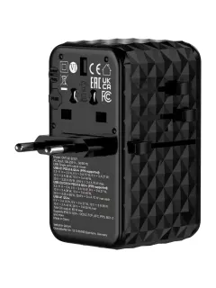 Adapter Verbatim CNT-02 GaN III #32127 Charge'n'Travel 85W, 3xUSB-C/1xUSB-A/uvlačivi USB-C kabel (EN/UK/US)