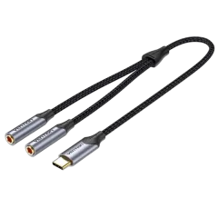 Vention USB-C Male to Dual 3.5MM Jack Earphone Adapter 0.3M Gray