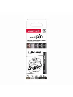 Marker Uni pin set Lettering 0,8mm, PINBR, svijetlo sivi BR, tamno sivi BR, sepia BR 5/1 uni_kom