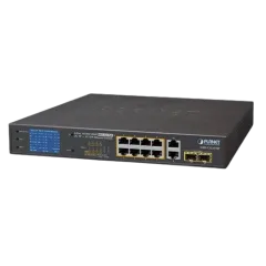 Planet 8-Port 1GbE RJ45 802.3at PoE 2 Port 1GbE RJ45 2-Port 1G SFP Switch with LCD Monitor