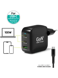 Port zidni punjač 100W type C,GaN2+USB-C kabel 2m