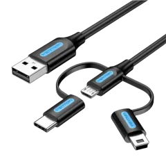 Vention USB 2.0 A Male to 3-in-1 Micro-B USB-C Mini-B Male Cable 0,5m, Black