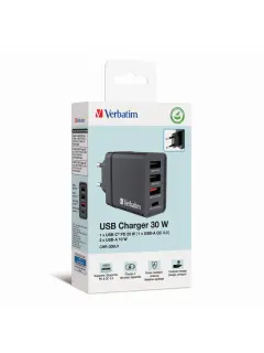 Punjač zidni Verbatim #49700 1xUSB-C/PD 20W/1xUSB-A QC 3.0/2xUSB-A 10W, EU, crni