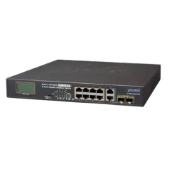 Planet 10-Port Unmanaged LCD Monitor PoE (8x 100Mbps 802.3at PoE (120W) 2-Port 1G TP SFP Combo) Desktop Switch