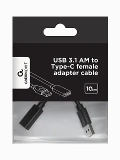 Gembird USB 3.1 AM to Type-C female adapter cable, 10 cm, black