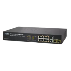 Planet 10-Port Web Managed PoE Switch (8x 100Mbps 802.3at PoE (125W) 2x combo GbE SFP) Uplink Ports Rackmount Desktop Switch