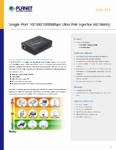 Planet Single Port Ultra POE Injector (60 Watts) w external power End-Span Mid-Span