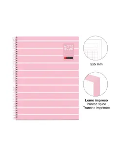 Kolegij blok Miquelrius A4 90g 80L spiralni kocke Between the lines Pink MR4512