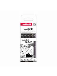 Marker Uni pin set Manga Shojo 0,03/0,1/0,5/EFB, tamno sivi BR mm crni 5/1