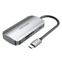 Vention USB-C to USB3.0x3 SD TF PD Hub 0.15M Gray