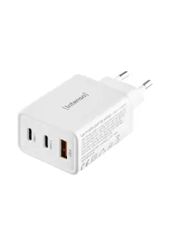 Punjač zidni Intenso #7806522, W65ACIC GaN, 1xUSB-A/1xUSB-C + uvlačivi kabel USB-C, 65W, crni