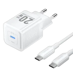 Vention 1-Port USB-C GaN Charger 20W with USB-C to USB-C Cable, 1m, White