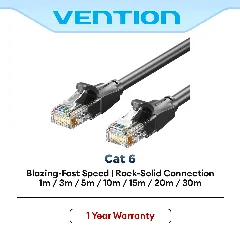 Vention Flat CAT.6 UTP Patch Cord Cable 1M Black
