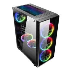 NaviaTec Vortex V3 Gaming case with 4x RGB Fans, Real Glass Side
