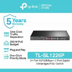 TP-Link 24-Port 10 100Mbps 2-Port Gigabit Unmanaged PoE Switch SL1226P