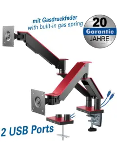 Transmedia Full-Motion Desktop Holder with gas spring for 2 Flat Screens