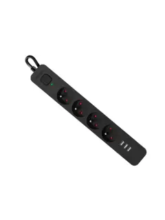 Produžni kabel Defender SFS 135, zaštita od prenapona, 5m, 4 utičnice, USB, crni