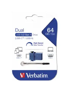 USB stick Verbatim 3.2 Gen1 #49967 64GB, Dual USB-C/USB-A, plavi